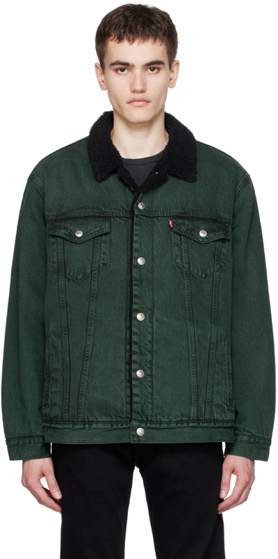 Levi's Green Button Denim Jacket In Darkest Spruce Od
