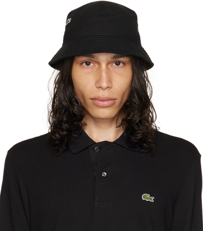 Lacoste Black Croc Centered Bucket Hat In 031 Black
