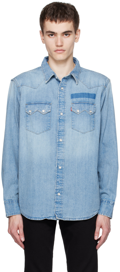 Levi's Blue Sawtooth Western Denim Shirt In Marcy Medium Wash