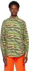 Erl Green Long Sleeve Shirt With Graphic Print In Cotton In  Green Rave Camo