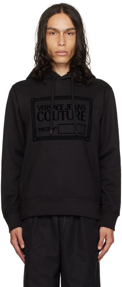 Versace Jeans Couture Black Flocked Hoodie In E899 Black