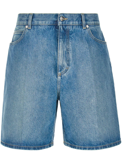 Ferragamo Logo-patch Mid-rise Denim Shorts In Blue