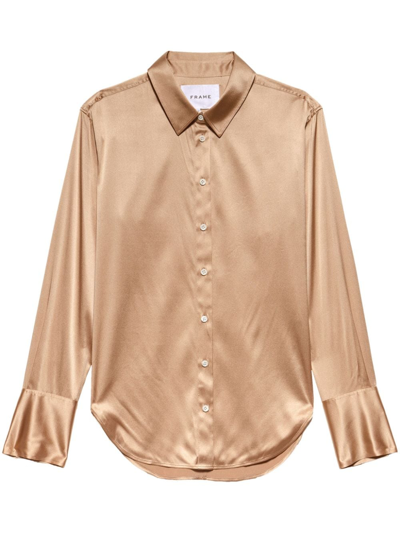 Frame Long-sleeve Silk Shirt In Neutrals