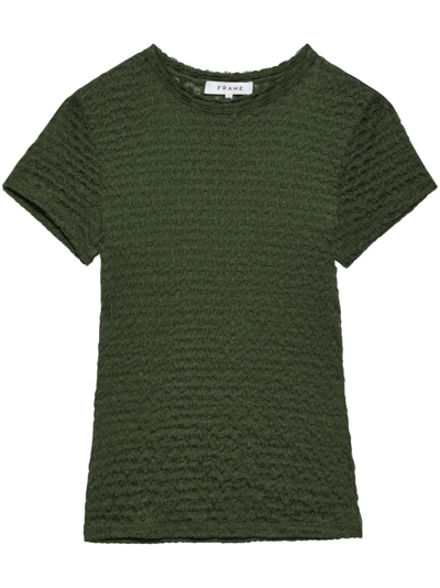 Frame Mesh-lace Crewneck Baby Tee In Khaki