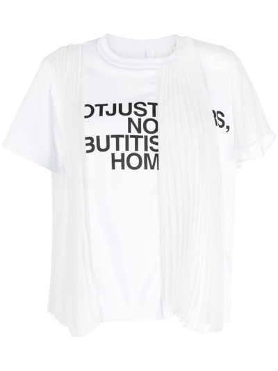 Sacai Sheer Pleated Panels Cotton T-shirt In White