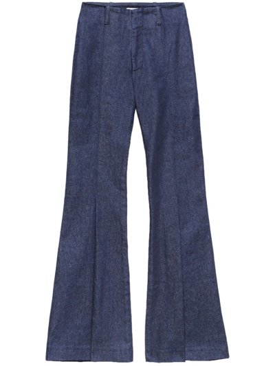 Frame Pressed-crease Denim Flared Trousers In Blue