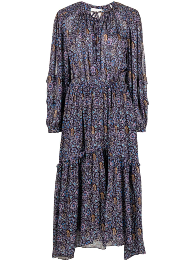 Marant Etoile Floral-print Crepe Midi Dress In Blue