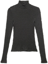 Frame Mesh Lace Turtleneck Top In Noir