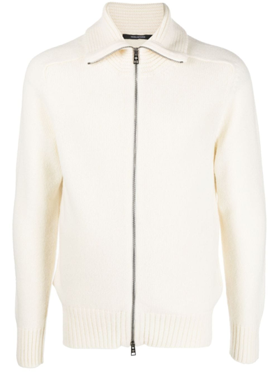 Tagliatore Zip-up Knitted Jumper In Nude