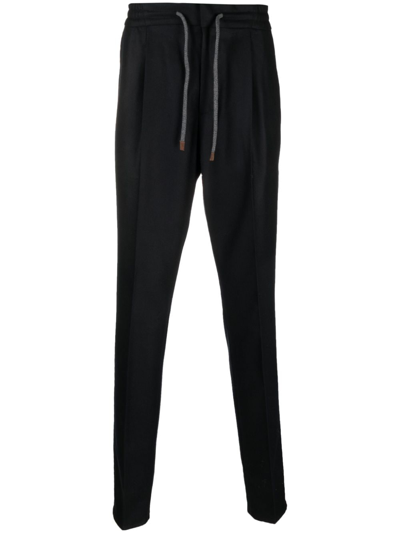 Brunello Cucinelli Tapered Virgin-wool Track Pants In Black