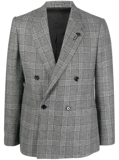 Lardini Prince-of-wales Double-breasted Blazer In Black