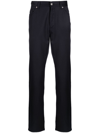 Zegna Logo-patch Wool Straight-leg Trousers In Blue