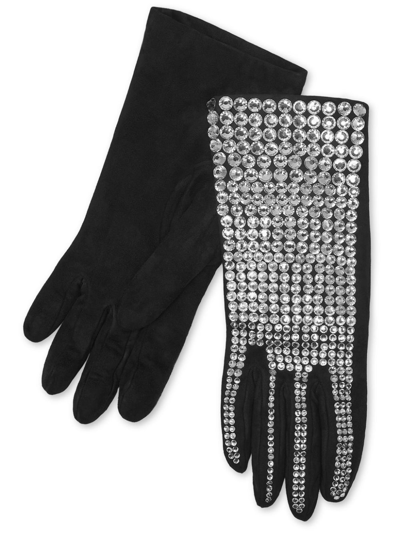 Philipp Plein Crystal-embellished Suede Mid-gloves In Black