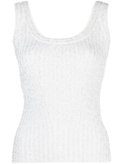 Missoni Sequin-embellished Ribbed Top In White