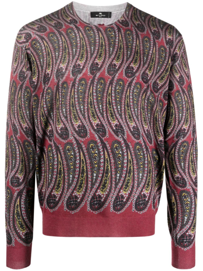 Etro Long-sleeve Intarsia-knit Jumper In Red