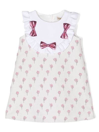 Hucklebones London Kids' Rose-print Bib-collar Dress In White