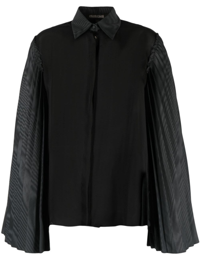 Roberto Cavalli Pleated Bell-sleeve Shirt In Black