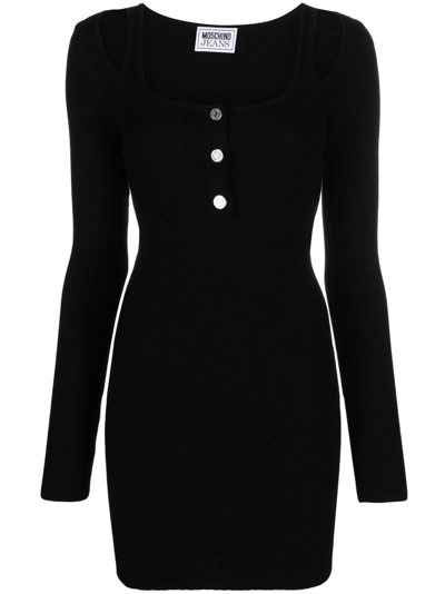 Moschino Long-sleeve Ribbed-knit Dress In Black