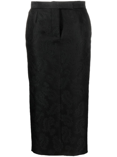 Thom Browne Paisley-print Pencil Skirt In Black