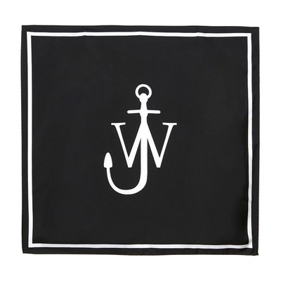 Jw Anderson Anchor Logo-print Silk Scarf In Black