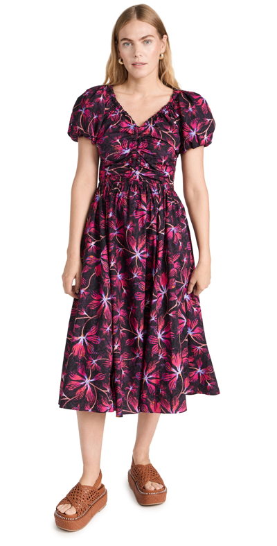 Ulla Johnson Cecile Puff-sleeve Printed Cotton Midi Dress In Red