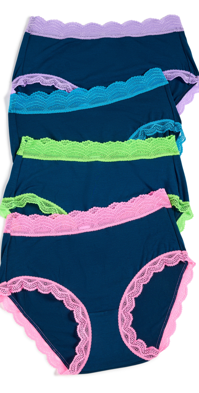 Stripe & Stare High Rise Knicker Four Pack In Midnight Neon