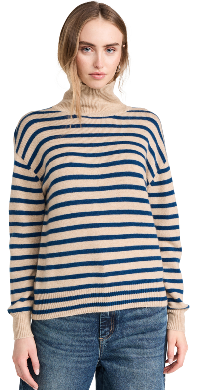 Demylee Hannes Turtleneck Stripe Cashmere Sweater In Teal Blue Stripe