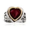 Ross-simons Garnet Heart Ring In Sterling Silver And 14kt Yellow Gold In Gold