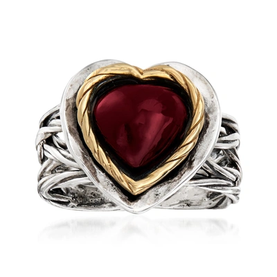 Ross-simons Garnet Heart Ring In Sterling Silver And 14kt Yellow Gold In Metallic