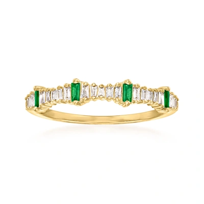 Ross-simons Diamond And . Emerald Stackable Ring In 14kt Yellow Gold In Green