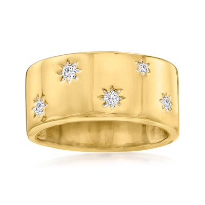 Ross-simons Diamond Star Wide-band Ring In 18kt Gold Over Sterling In Yellow