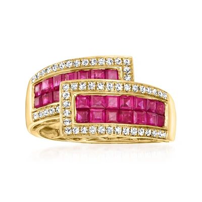 Ross-simons Ruby And . Diamond Bypass Ring In 14kt Yellow Gold In Red