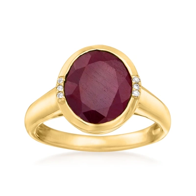 Ross-simons Ruby Ring With Diamond Accents In 14kt Yellow Gold In Red