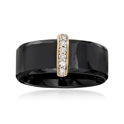 Ross-simons Black Ceramic Ring With Diamond Bar In 14kt Yellow Gold