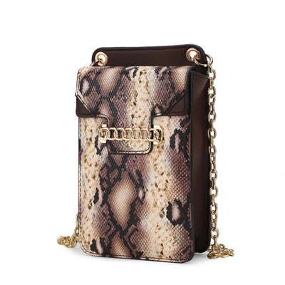 Mkf Collection By Mia K Yael Snake Embossed Vegan Leather Phone Crossbody In Brown