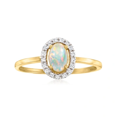 Canaria Fine Jewelry Canaria Opal Halo Ring With Diamond Accents In 10kt Yellow Gold In Blue