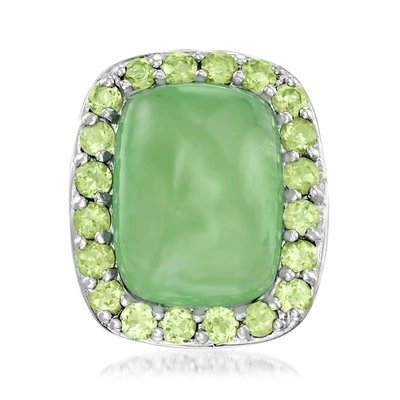Ross-simons Jade And Peridot Halo Ring In Sterling Silver In Green