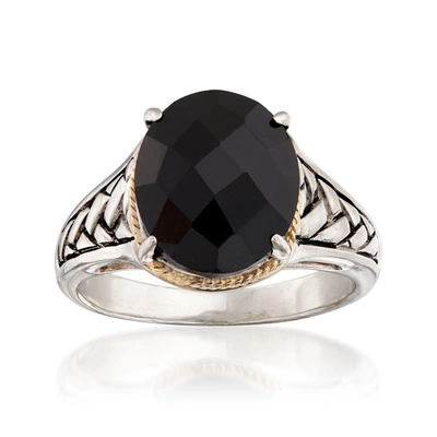 Ross-simons Oval Black Onyx Braid Ring In Sterling Silver And 14kt Yellow Gold
