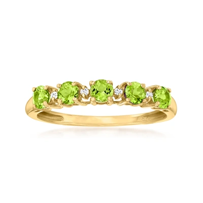 Canaria Fine Jewelry Canaria Peridot 5-stone Ring With Diamond Accents In 10kt Yellow Gold In Green