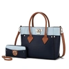 Mkf Collection By Mia K Brynlee Color-block Vegan Leather Women's Tote Bag With Wallet- 2 Pieces In Blue