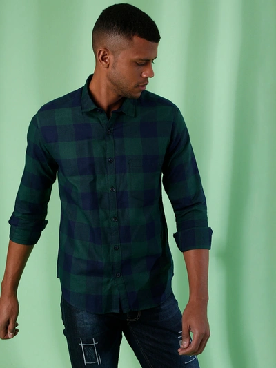Campus Sutra Men Full Sleeve Checkered Casual Shirt In Green