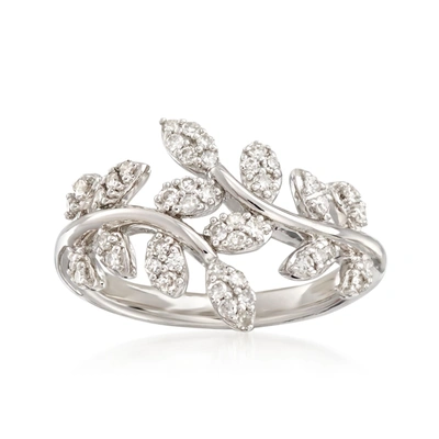 Ross-simons Diamond Laurel Leaf Bypass Ring In Sterling Silver In Metallic