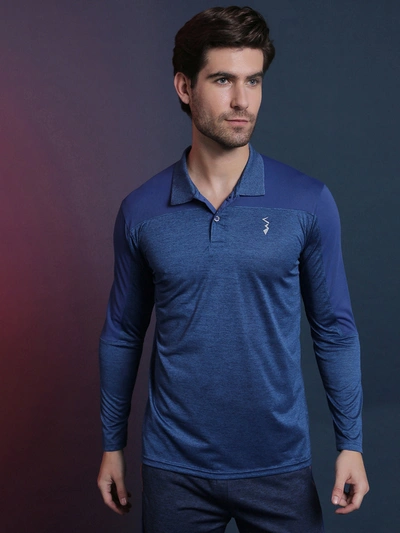 Campus Sutra Solid Men Polo Neck Blue Sports T-shirt