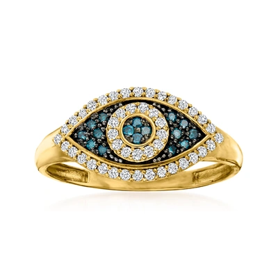 Ross-simons Blue And White Diamond Evil Eye Ring In 14kt Yellow Gold