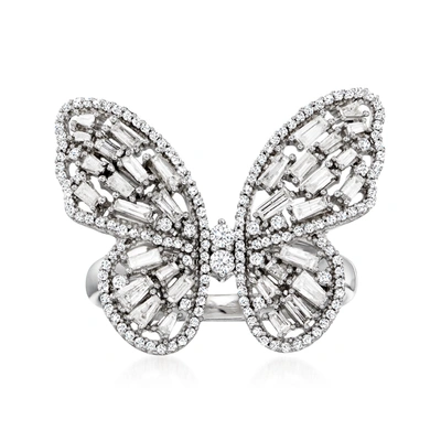 Ross-simons Diamond Butterfly Ring In 14kt White Gold In Silver