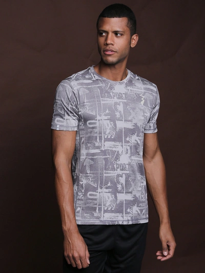 Campus Sutra Men Graphic Design Stylish Activewear & Sports T-shirts In Grey