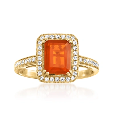 Ross-simons Fire Opal And Diamond Ring In 14kt Yellow Gold In Orange