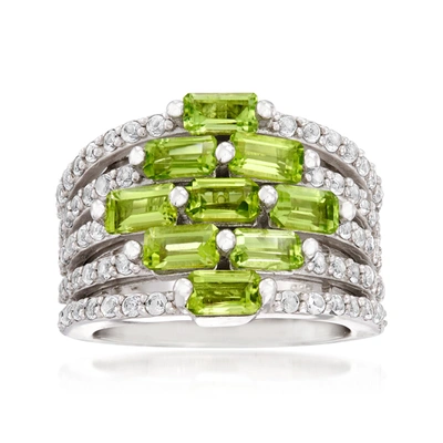 Ross-simons Peridot And . White Topaz Multi-row Ring In Sterling Silver In Green