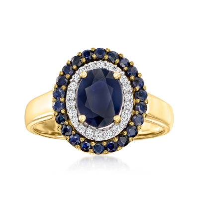 Ross-simons Sapphire And . Diamond Ring In 14kt Yellow Gold In Blue