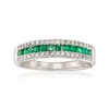 Ross-simons Emerald And . Diamond Ring In 14kt White Gold In Silver